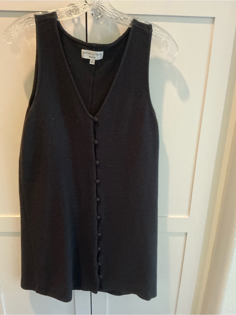 Madewell Black Sleeveless V-Neck Button-Front Knit Mini Dress